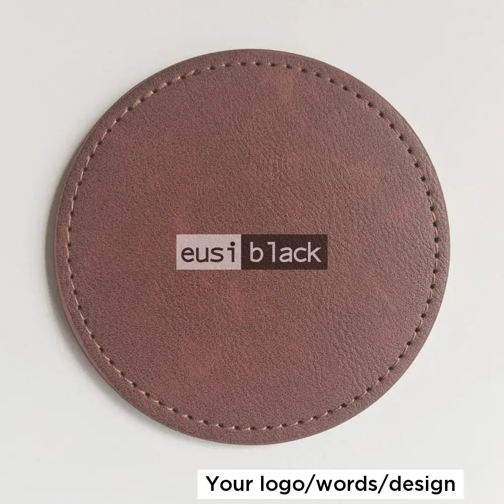 Leather table coaster - Circle - 10cm / Dark brown