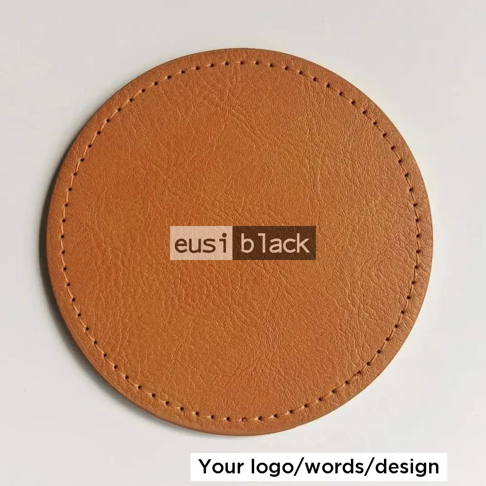 Leather table coaster - Circle - 10cm / Light brown