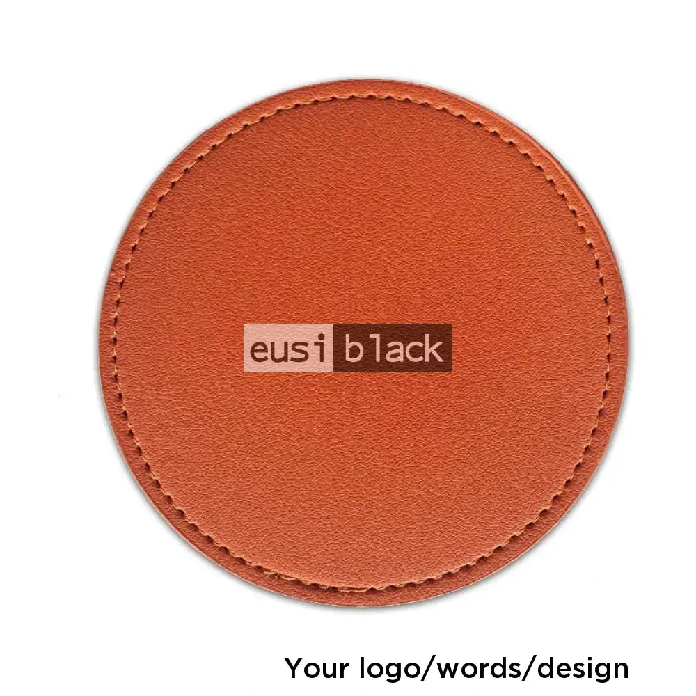 Leather table coaster - Circle - 10cm / Orange