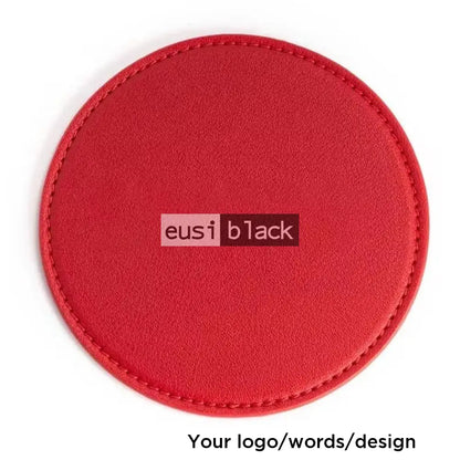 Leather table coaster - Circle - 10cm / Red