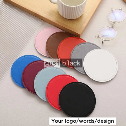 Leather table coaster - Circle - 10cm / White