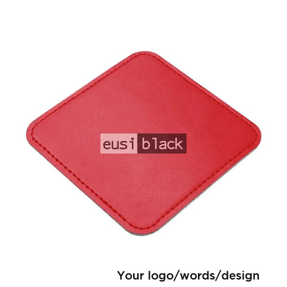 Leather table coaster - Rounded square - 10X10cm / Red
