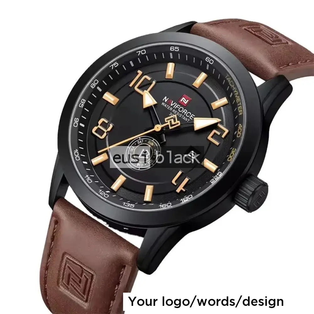Leather watch with compass Brown