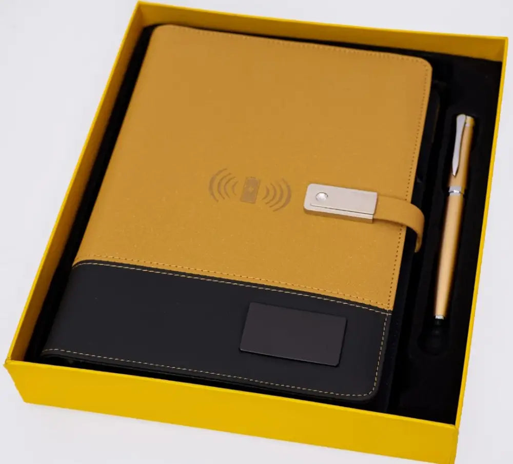 LED inbuilt power bank notebook set Yellow