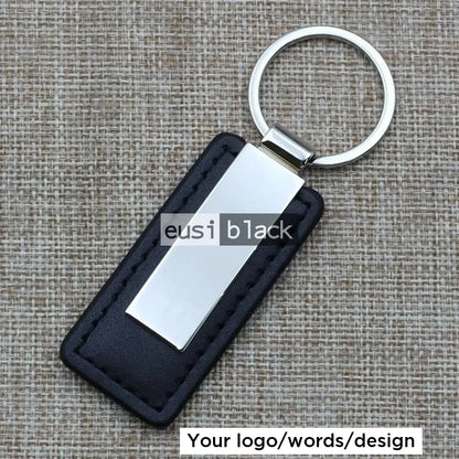 Metal clipped leather key chain Black