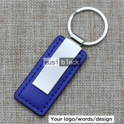 Metal clipped leather key chain Blue