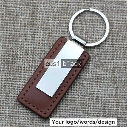 Metal clipped leather key chain Brown