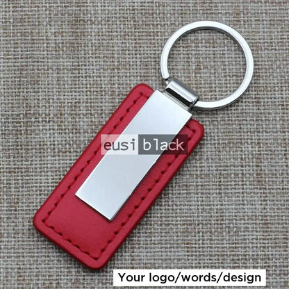 Metal clipped leather key chain Red