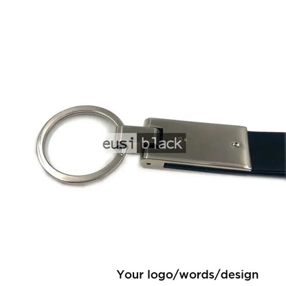 Metallic and leather strip key chain