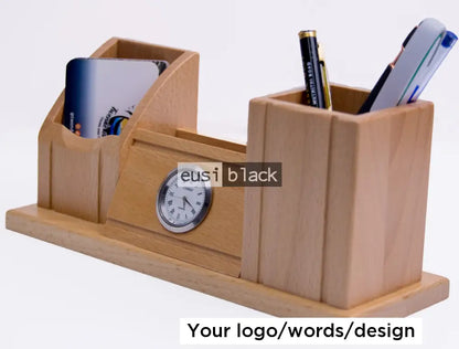 Middle clock wooden desk organizer
