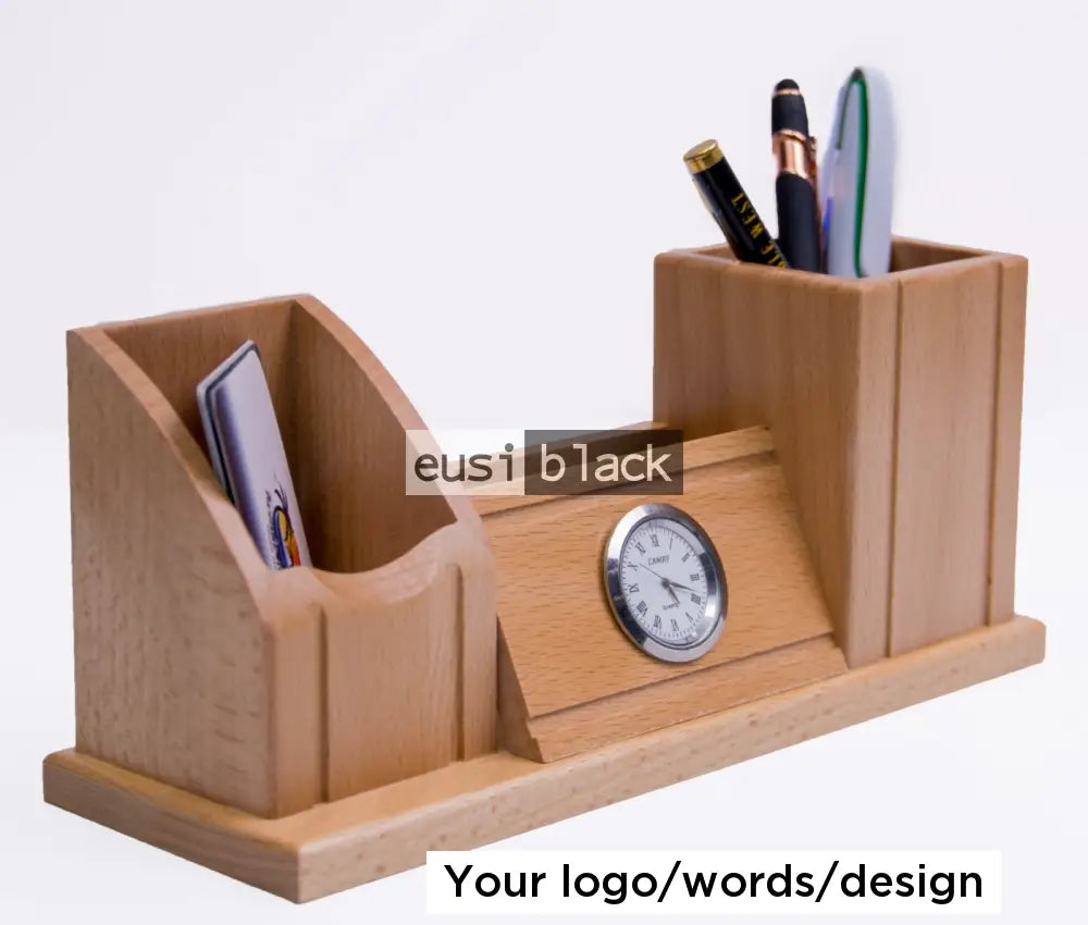 Middle clock wooden desk organizer