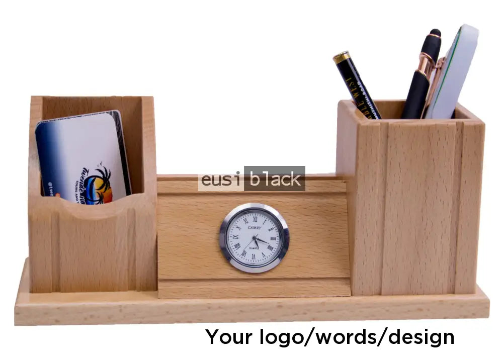 Middle clock wooden desk organizer