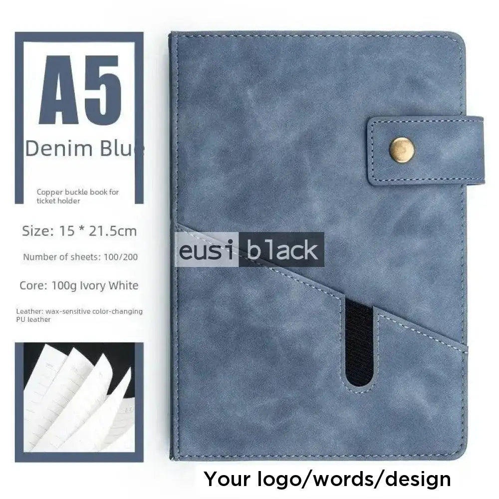 Notebook with phone pouch | A5 Denim blue