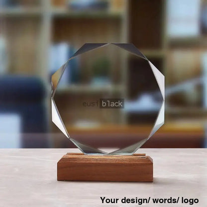 Octagonal Crystal Award Wood Base