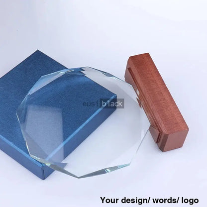 Octagonal Crystal Award Wood Base