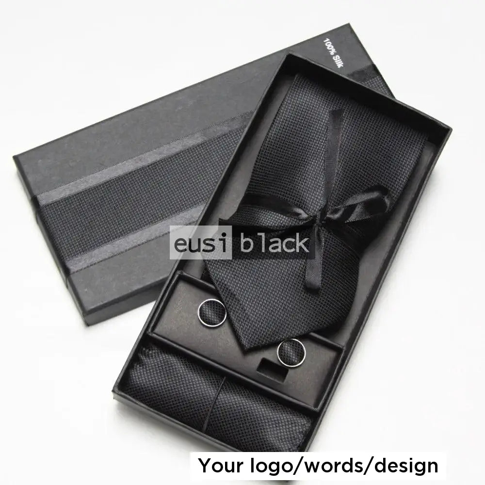 Plain checkered neck tie set Black