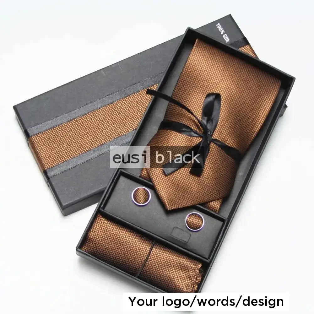 Plain checkered neck tie set Brown