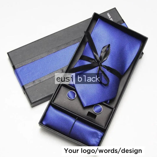 Plain checkered neck tie set Dark blue