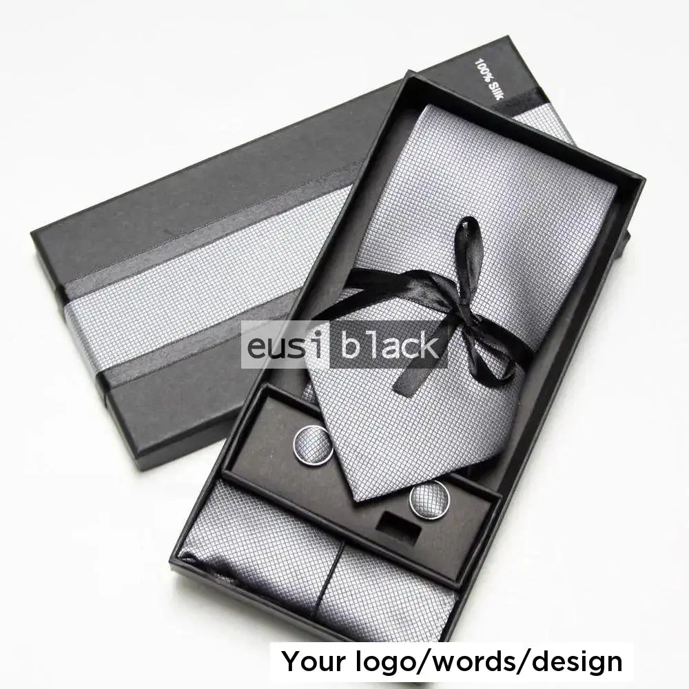 Plain checkered neck tie set Grey