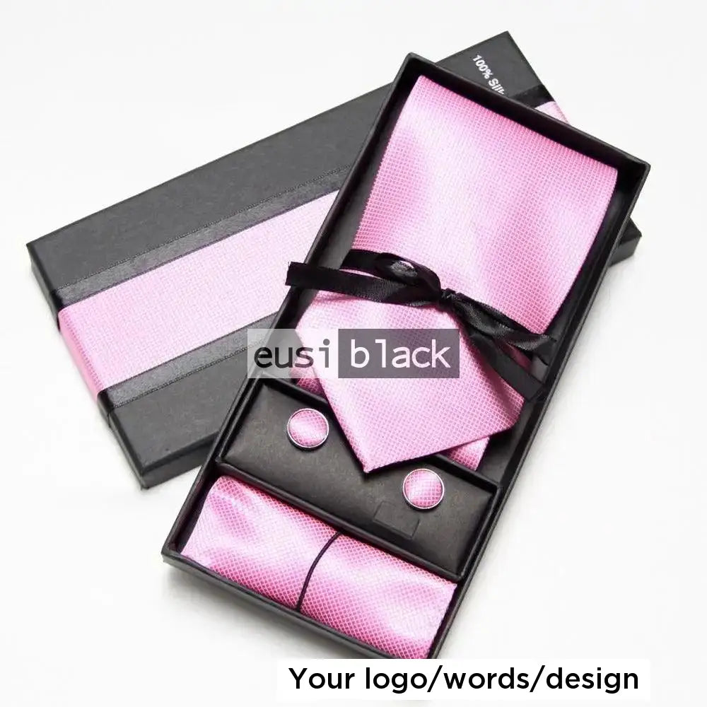 Plain checkered neck tie set Pink