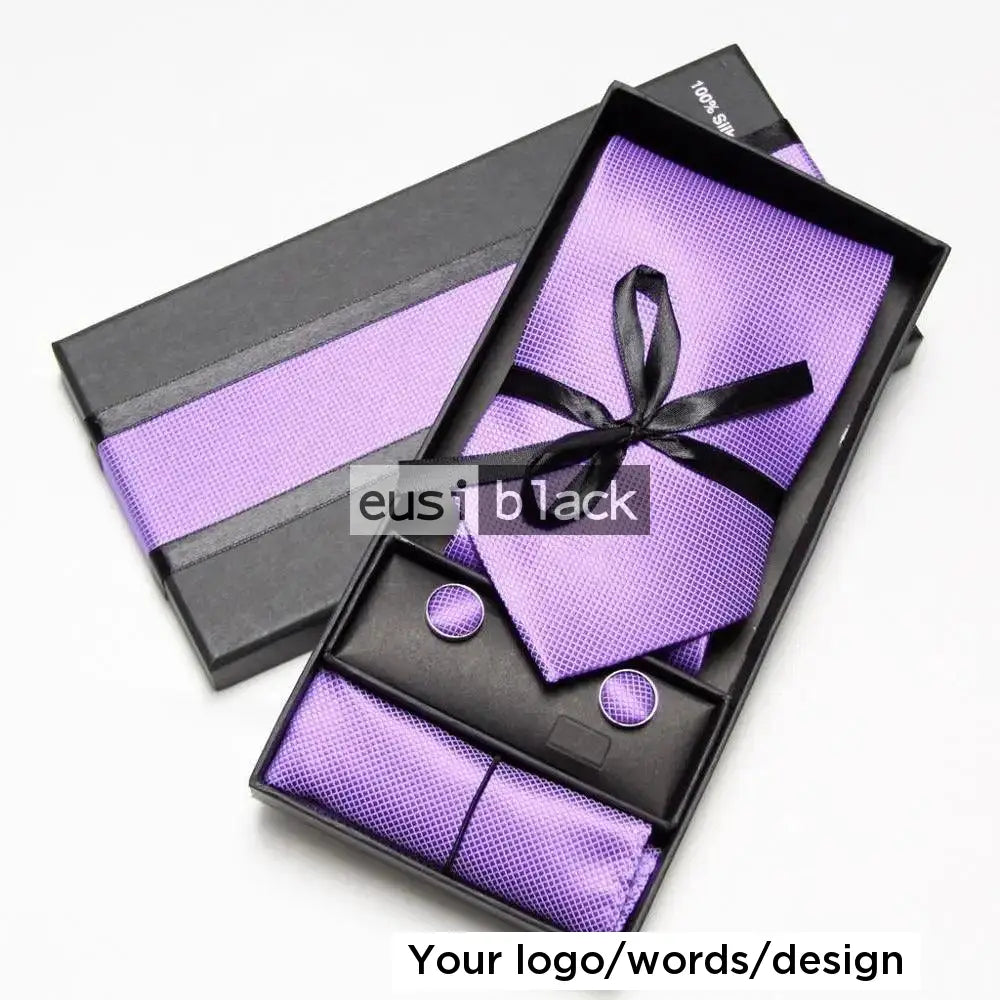 Plain checkered neck tie set Purple