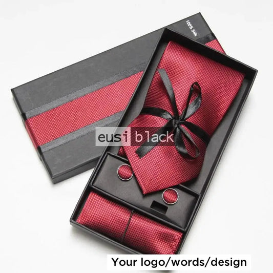 Plain checkered neck tie set Red
