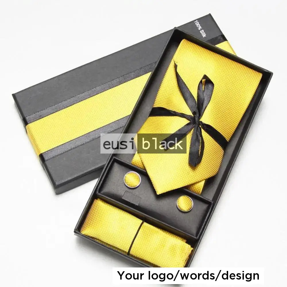 Plain checkered neck tie set Yellow