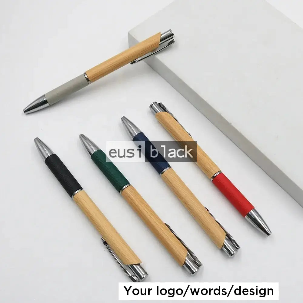 Plastic wood square click pen Black