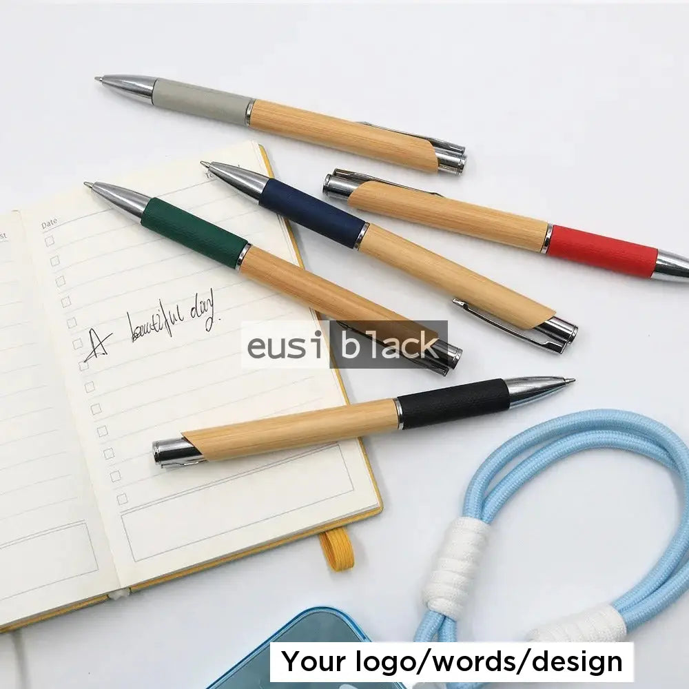 Plastic wood square click pen Green