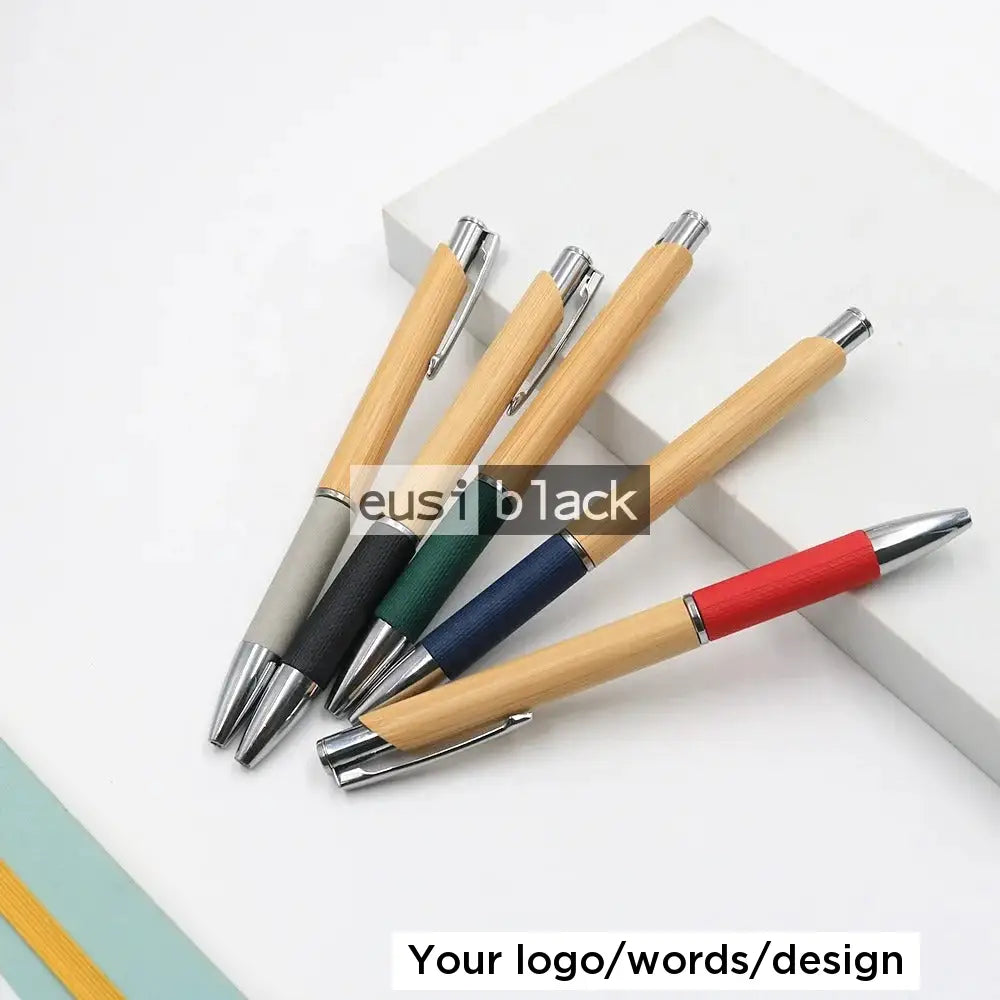 Plastic wood square click pen Red