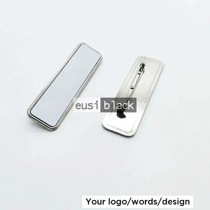 Rectangle name tag - Silver - 7.3X2.6cm / Sharp pin / Plain