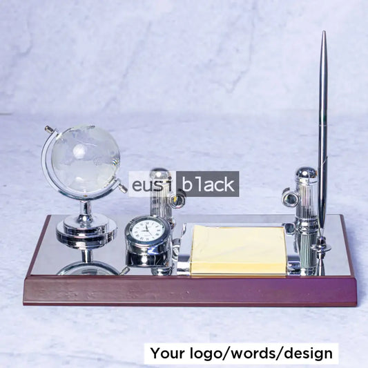Reflective globe and clock desk organizer