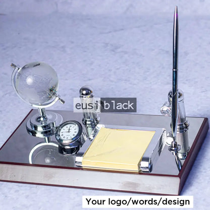 Reflective globe and clock desk organizer