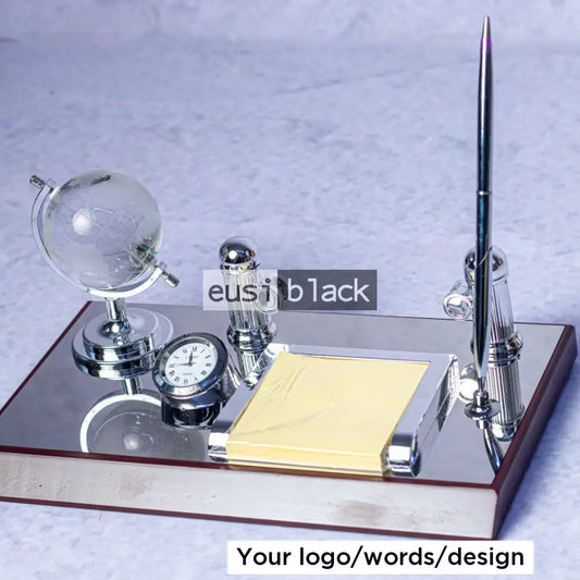 Reflective globe and clock desk organizer