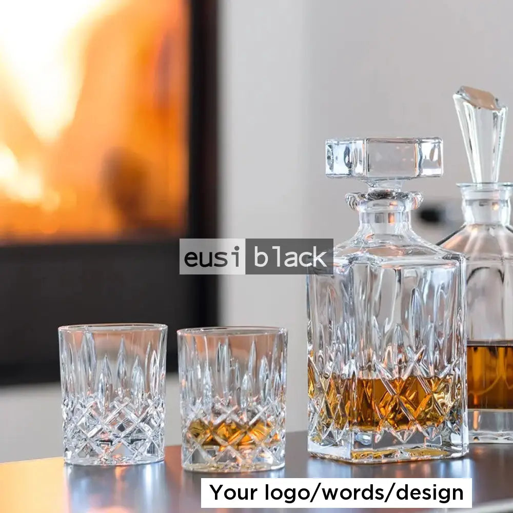 Ridged decanter Decanter + 2 whiskey glasses