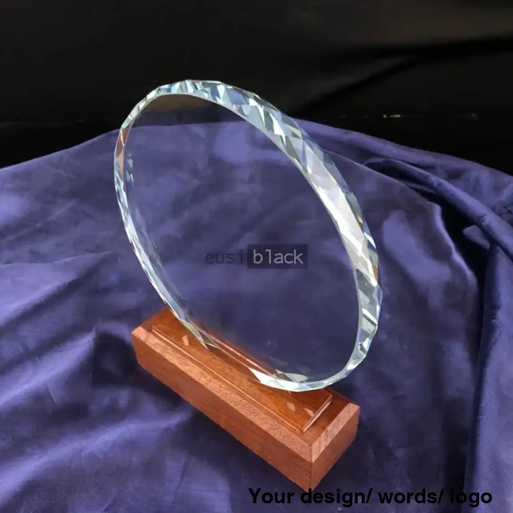 Round Crystal Award Wood Base