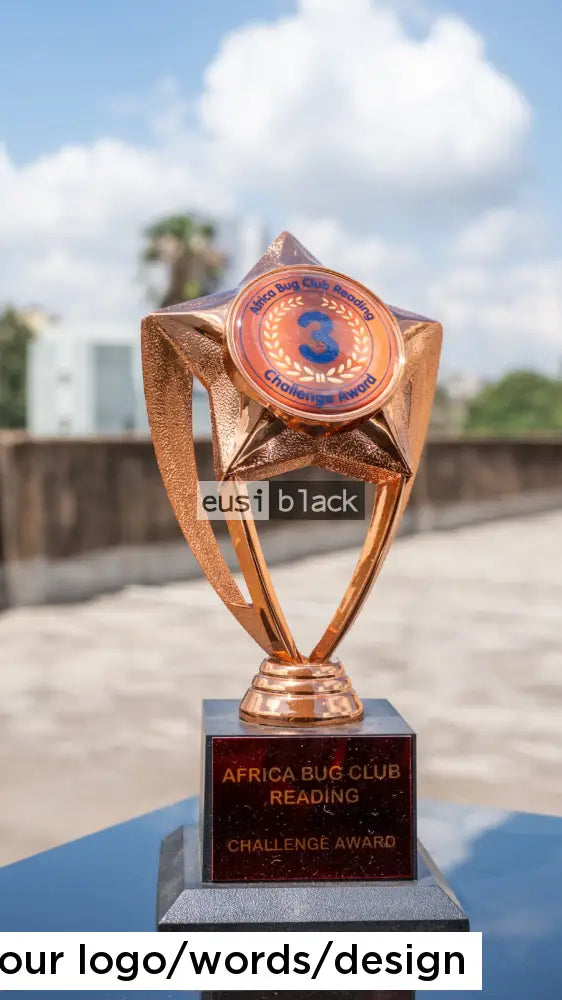 Round face 5 star trophy - 20cm - Bronze