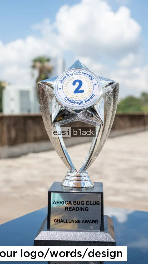 Round face 5 star trophy - 20cm - Silver