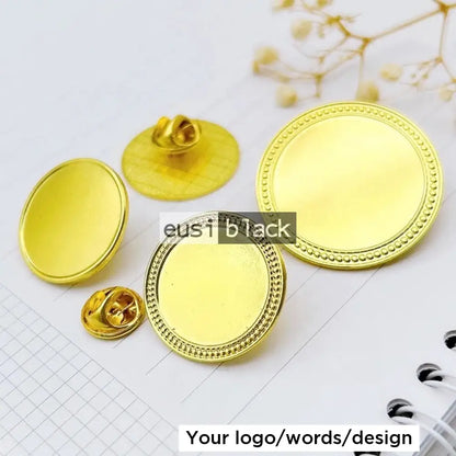 Round lapel pin - Gold / Patterned 2.8cm / Sharp pin