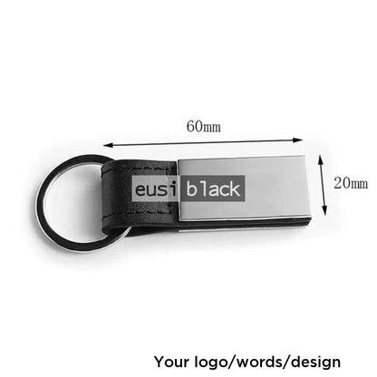 Short strip leather & metallic key chain