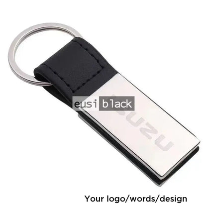 Short strip leather & metallic key chain