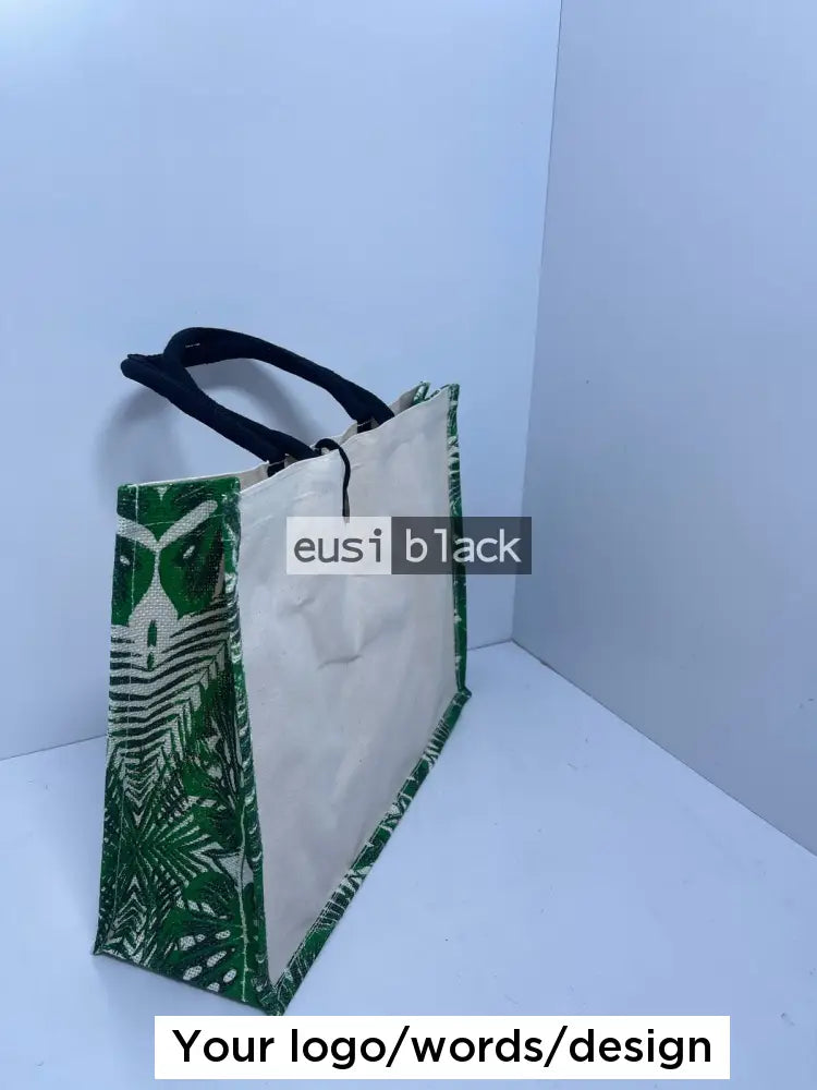 Side patterned tote jute bag - A3 Leaf pattern