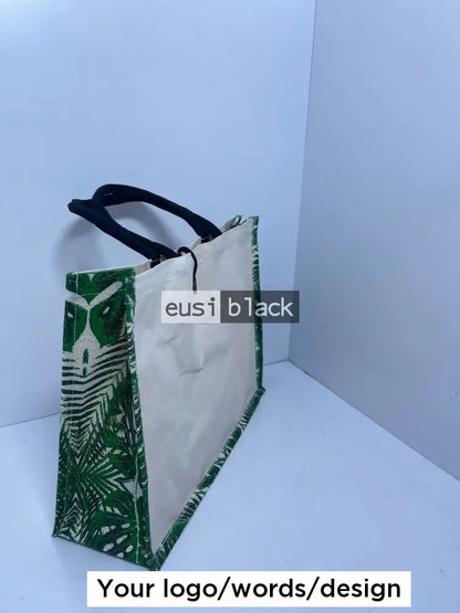 Side patterned tote jute bag - A3 Leaf pattern