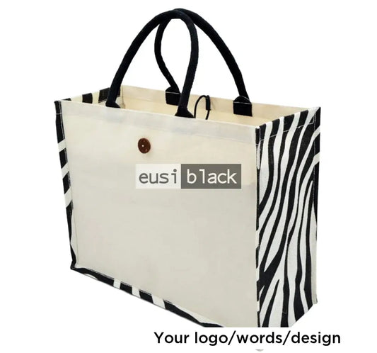 Side patterned tote jute bag - A3 Zebra pattern