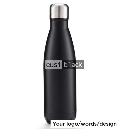 Thermal bottle with silver cap Black
