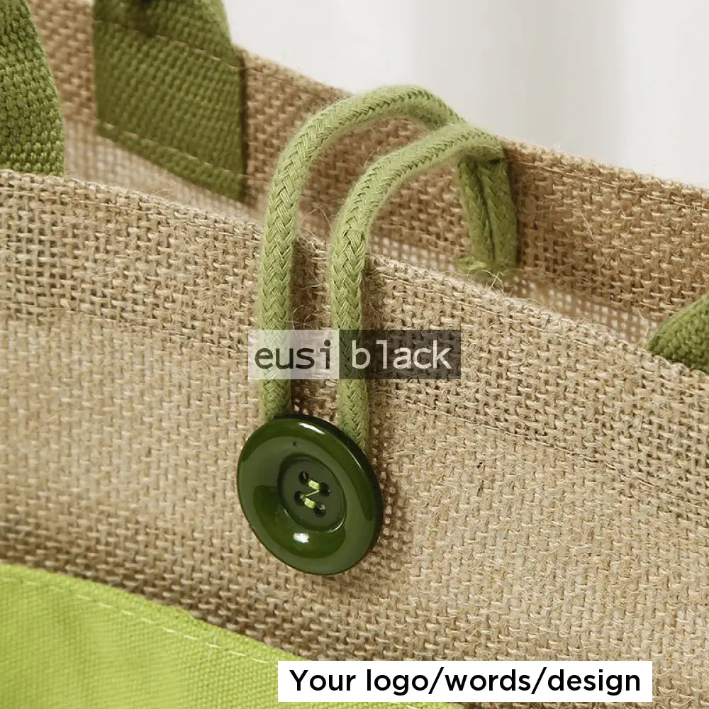 Threaded & buttoned tote jute bag