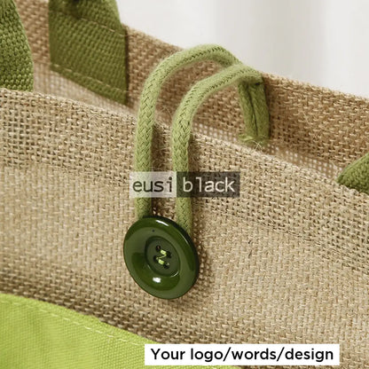 Threaded & buttoned tote jute bag
