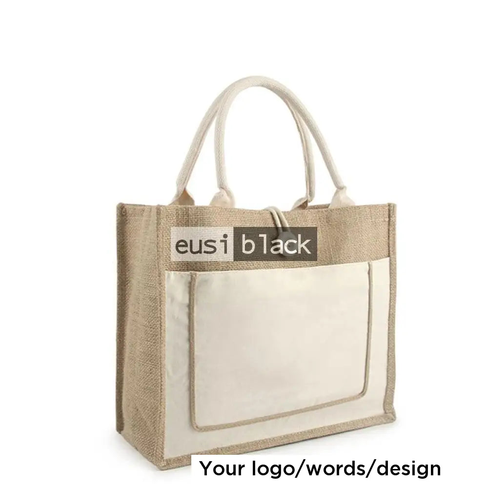 Buttoned & layered tote jute bag White / A5 portrait