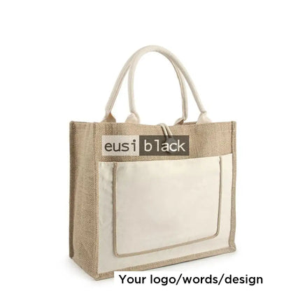 Buttoned & layered tote jute bag White / A5 portrait