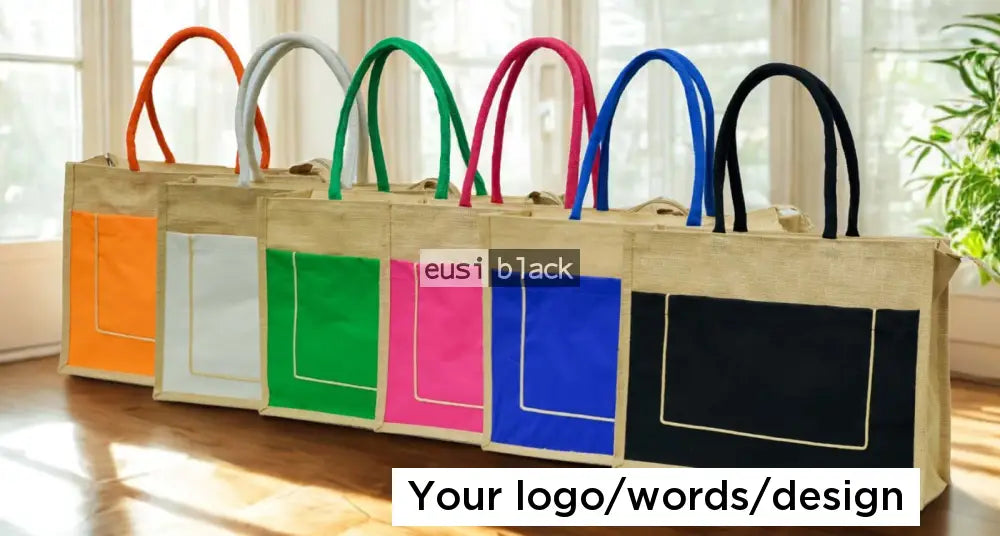 Threaded & zipped tote jute bag - Blue / A5 portrait